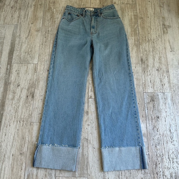 New Abercrombie &Fitch Women’s High Rise 90’s Straight Leg Cuffed Ankle Jeans 27 - Picture 6 of 10